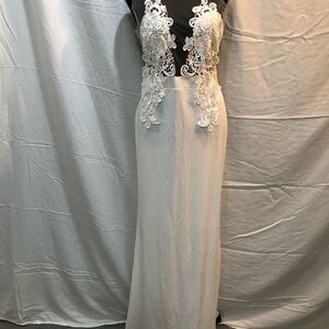 Cream Sleeveless Plunge Maxi Gown